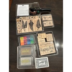 Lot of Wood Mounted Rubber Stamps, Ink Pads, Stampin' Around Rolling  Ink Stmp